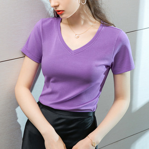 เสื้อยืดคอกว้างแขนสั้นผู้หญิง ผ้าฝ้าย 90.7% สแปนเด็กซ์ 9.3% น้ำหนัก 190 กรัม ทรงปกติ ยืดหยุ่นสูง - Product Image 4