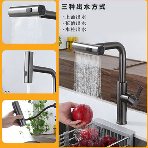 Kitchen Pull Out Faucet Stainless Steel Single Handle Modern Design Deck <b>Mounted</b> With Ceramic Valve Core For Sink Basin - Product Image 4