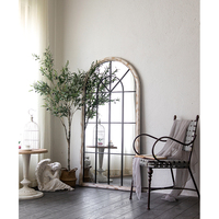 Miroir sur pied pour salon, cadre en bois fait main moderne, motif grille de fenêtre cintrée, pour décoration intérieure