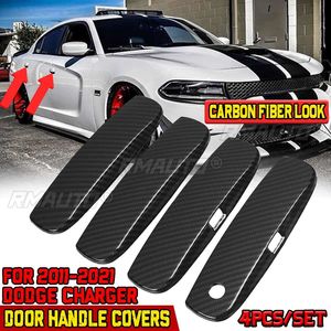 4PCS/Set Coques de poignées de porte aspect fibre de carbone/noir brillant pour Dodge Charger 2011-2021, garnitures de poignées de porte extérieures - Product Image 1