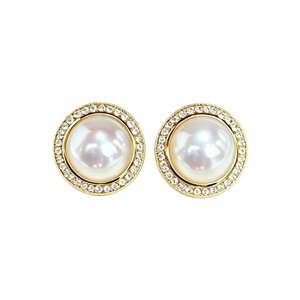Literary Gentle Elegant S925 Sterling <b>Silver</b> <b>Stud</b> <b>Earrings</b> Featuring Glossy Natural Mabe Pearl Classic Retro Fine Ear Jewelry - Product Image 2