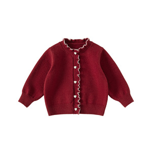 Cardigan Estivo per Bambine in Stile Vintage, Rosso, in <span class=keywords><strong>Maglia</strong></span> Acrilica Morbida con Bordi Arricciati - Product Image 1