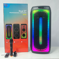 Système audio portable à double haut-parleur de 8 pouces en plastique, écran d'affichage, batterie, LED RGB, micro sans fil, BT/USB/AUX/RCA/XLR/TF 10W