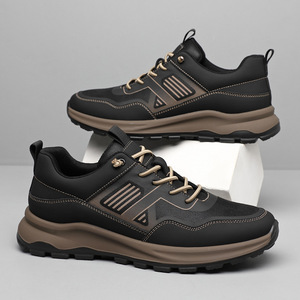 Men's Chunky Lace Up PU Leather Casual Shoes Round <b>Toe</b> Mesh Lining Rubber Outsole Cushioned Walking Style Shoes - Product Image 3