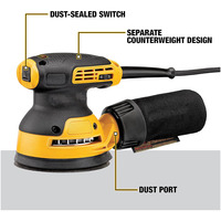 Sander orbital électrique à vitesse variable, 5 pouces, système de collecte de poussière par cordon, qualité industrielle professionnelle pour le travail du bois et les meubles