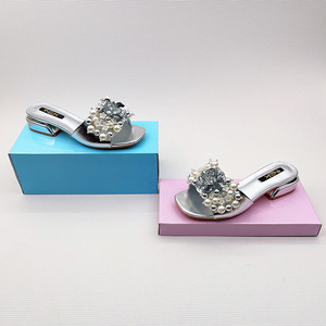 Sandalias Xuanhui de Verano, Color Morado Metálico, con Decoración de Perlas y Cristales, Tacón <span class=keywords><strong>Bajo</strong></span> de 3 cm, Elegantes y Sensuales - Product Image 2