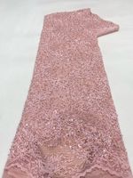 NI.AI Nuevo Estilo de Encaje Floral con Textura, Encaje con Lentejuelas y Cuentas, Tela de Encaje con Lentejuelas, Encaje de Red con Lentejuelas, Tela de Perlas