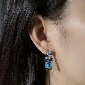Boucles d'oreilles Messi Jewelry MSE-886 en or blanc 14 carats avec diamants et saphirs pour femmes - Product Image 6