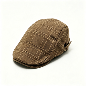 Casquette plate à carreaux pour femme, style vintage, béret gavroche, avec boucle réglable, motif écossais rétro, pour le printemps, l'automne, les occasions décontractées et les fêtes, logo personnalisable - Product Image 2