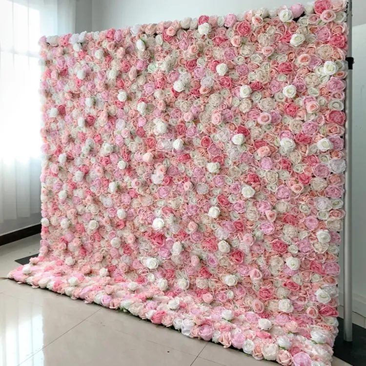 S0549 8x8ft Wedding decoration roll up fabric artificial flower backdrop cloth curtain panels flower wall