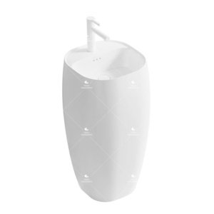 Chậu rửa mặt sứ cao cấp hình tròn, màu trắng, đặt sàn, làm thủ công, một khối - Product Image 4