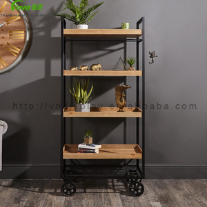 Chariot industriel à 4 étagères VINO WT231, présentoir de vente au détail avec finition vernie, montage facile, unités de rangement - Product Image 2