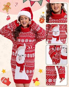 Personnalisé mignon surdimensionné <span class=keywords><strong>moche</strong></span> <span class=keywords><strong>robe</strong></span> <span class=keywords><strong>pull</strong></span> <span class=keywords><strong>de</strong></span> noël 2025 décontracté confortable gros tricot col roulé robes d'alpaga - Product Image 2