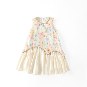 Abito Estivo per Bambine 2025 Giallo Chiaro con Motivi Floreali e Paillettes, Stile Etnico, Abbigliamento per Bambini 2-8 Anni - Product Image 1