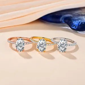 精品珠宝戒指11 * 7毫米椭圆形D色VVS硅石宝石925纯银结婚订婚戒指礼品