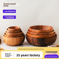 Grand bol japonais rétro de luxe léger en bois d'acacia, style vintage, pour salade, soupe, nouilles, bassin en teck, très grande capacité pour banquets