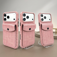 Étui de téléphone portefeuille vintage en cuir PU à texture crocodile, résistant aux chocs, avec poche pour cartes, bouton pression, protection pour iPhone 18