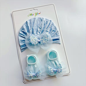 Vente chaude <span class=keywords><strong>0</strong></span>-12 <span class=keywords><strong>Mois</strong></span> Bébé Chaussettes Avec De Grandes Fleurs Mignon Arc Chapeaux Cadeau Coton Chaussettes Ensemble - Product Image 5