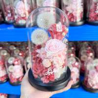 Dôme en verre de fleurs éternelles en gros – Roses préservées longue durée (3-5 ans) – Décoration romantique pour la maison, la fête des Mères, la remise des diplômes