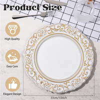 Assiettes de chargeur rondes de fleurs en plastique décoratives de restaurant de mariage blanc exquis de 13 pouces avec motif doré