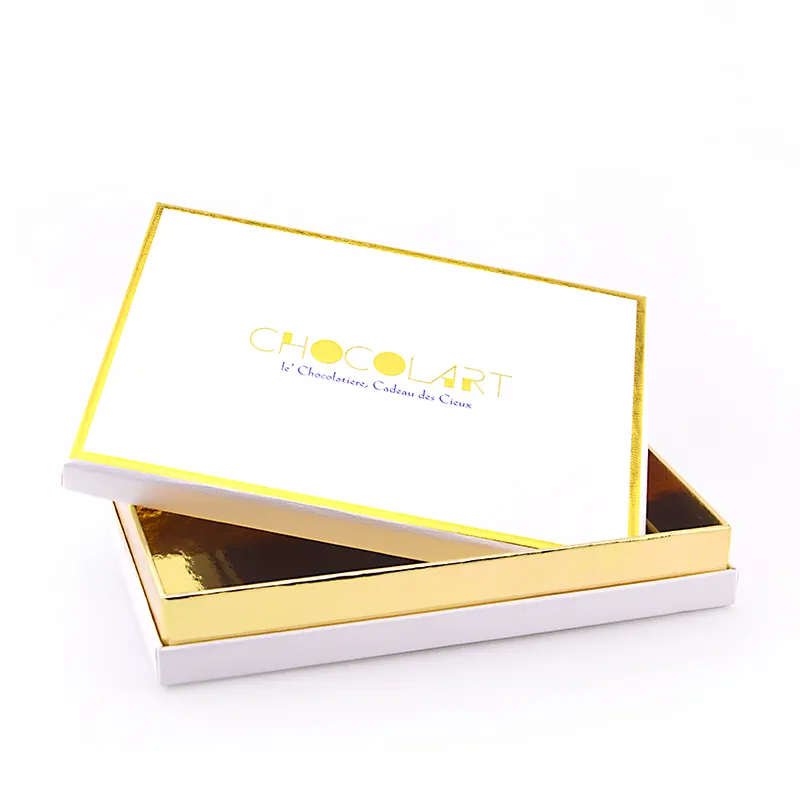 Custom Luxury Shine Gold Paper Make With Hot Stamping Foil Gold Logo Gift Chocolate Packaging Paper Box