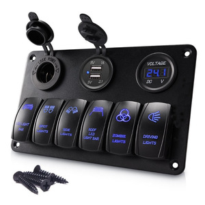 Aluminum Waterproof <b>Switch</b> Panel With Cigarette Lighter <b>Adapter</b> Dual USB Voltage Gauge For Car Truck - Product Image 1