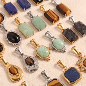 <span class=keywords><strong>Collier</strong></span> Pendentif Vide en Pierre Naturelle et Acier Inoxydable Tendance pour Homme, Bijoux en Lapis, Aventurine, Onyx Noir Plaqués Or 18k - Product Image 5