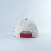 Casquette de baseball non structurée 5 panneaux rétro 2026 avec logo personnalisé « CALL ME LUCKY » broderie 3D en relief, coloris crème et rouge