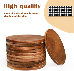 Kunden spezifische unvollendete runde Akazien-Holz untersetzer für Kunst handwerk mit rutsch festen Silikon punkten für DIY gebeizte Malerei Holz gravur - Product Image 2