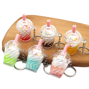 Llavero de PVC con diseño de bebidas de burbujas Boba, creativo y bonito, ligero, colgante de moda con diseño de helado y café, regalo para mujeres y niños - Product Image 1