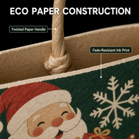 Sac cadeau en papier kraft de Noël avec motif bonhomme de neige, poignées torsadées, sac plat standard recyclable pour offrir des cadeaux de Noël