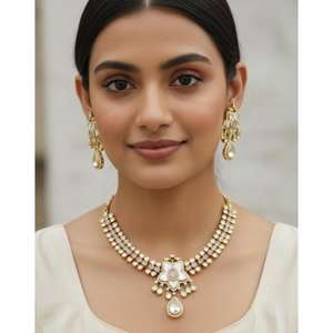 Parure de bijoux fantaisie avec collier et boucles d'oreilles pendantes, collection anti-ternissement, fait main, produit en gros, bijoux indiens pour femmes - Product Image 3