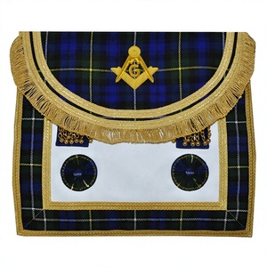 Scottish Master Mason Leather Apron Kit with Hand Embroidered Beads Magnet Square and Compass Logo on Bib Flap - Product Image 1