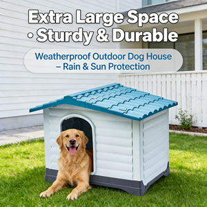 Casa para Perros Grande, Moderna, de Plástico Sólido de Lujo para Exteriores, Resistente a la Intemperie, Base Elevada, Ventilación, Diseño Tipo Toca de Árbol, para Todo Tipo de Clima - Product Image 1