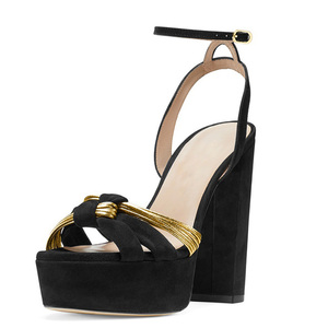 Large Size 46 <b>Open</b> <b>Toe</b> High Chunky <b>Heels</b> Women Mixed Colors Knotted Sandals Thick <b>Platform</b> Women's Summer Suede Pumps - Product Image 3