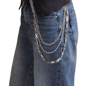Chaîne de taille punk à trois couches pour jeans, avec perles rondes en argent tibétain et fermoir à ressort, chaîne de corps décontractée et tendance - Product Image 6