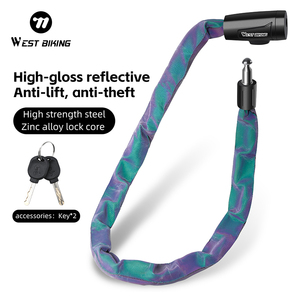 WEST BIKING Antivol coloré à combinaison numérique pour vélo et vélo électrique, chaîne de sécurité réfléchissante haute sécurité pour vélo d'extérieur - Product Image 1