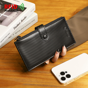 Diseñador multifunción de gran capacidad billetera larga funda para teléfono fibra de carbono Rfid Tarjetero con bajo Moq - Product Image 1