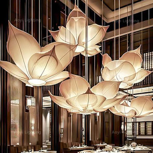 Customized Chinese Style Lotus Pendant <b>Lights</b> Staircase Restaurant Design Engineering Lighting Fixtures for Villas <b>Tea</b> - Product Image 6