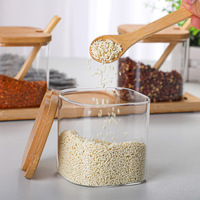 Ensemble de bouteilles de condiments en verre classique avec cuillère en bois Fournitures de cuisine Cover-Style Condiments Container