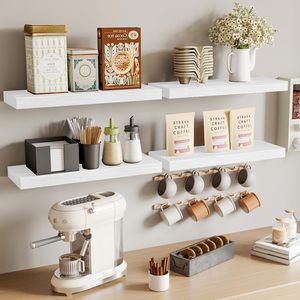 <span class=keywords><strong>Étagère</strong></span>s murales flottantes blanches 15,8 pouces, ensemble de 4 <span class=keywords><strong>étagère</strong></span>s murales en <span class=keywords><strong>bois</strong></span> rustique, décoration murale pour salle de bain, salon, chambre, <span class=keywords><strong>cuisine</strong></span> - Product Image 5