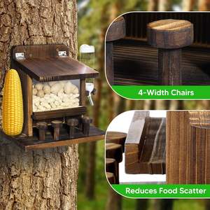 Mangeoire d'écureuil et de tamia mangeoire de table de pique-nique d'écureuil en bois avec mangeoire d'eau extérieure pour la maison d'écureuil de maïs - Product Image 5