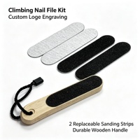 Kit de lime à ongles d'escalade OEM avec logo personnalisé, bandes abrasives double face remplaçables, lime à ongles à manche en bois