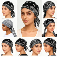 Topi Kerudung Bajak Laut Katun Murni, Bernapas, Menyerap Keringat, Motif Bunga Mete, Rajutan Tipis, Gaya Etnik, Durag