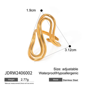 Wholesale Jewelry IG Style S Shape 304 Stainless Steel 18K Gold Plated <b>Open</b> <b>Rings</b> - Product Image 6