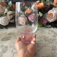 Verres à vin sans pied de couleur rose, gobelet à vin en cristal de luxe avec base en diamant pour les mariages, les anniversaires