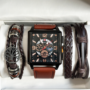 Coffret Cadeau de Luxe 2025 pour Homme avec Montre-Bracelet Décontractée en Cuir et Bracelets de Charme Parfaits - Product Image 1