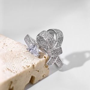 Dylam New Arrival Stylish S925 <b>Silver</b> Jewelry Rhodium Plated Resizable 5A Cubic Zirconia Sparkling <b>Adjustable</b> Bow Tie <b>Rings</b> - Product Image 6