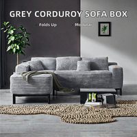 Canapé d'angle modulaire en velours côtelé gris moderne en forme de L, trois places, avec emballage sous vide, idéal pour appartement et hôtel, livré en boîte