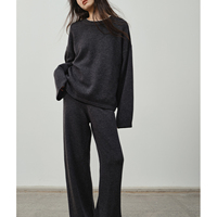 Ensemble pull en tricot de laine mérinos pour femmes pantalon à jambes larges et tenue deux pièces lavable en Machine tricoté deux pièces ensemble femmes